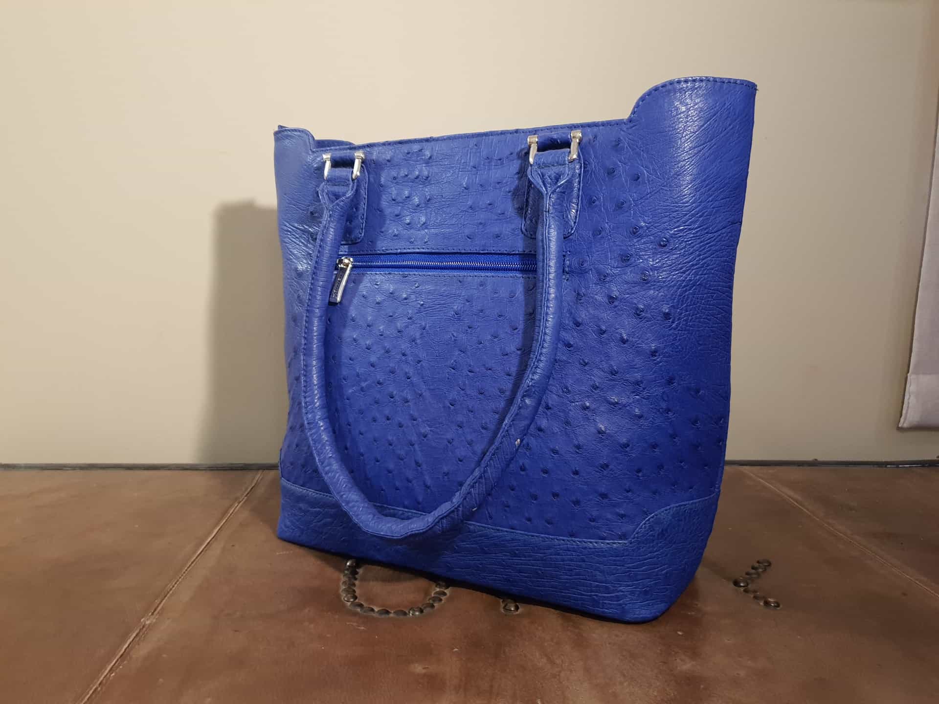 Oudtshoorn Blue Ostrich Leather Handbag | De Zeekoe Curio Shop
